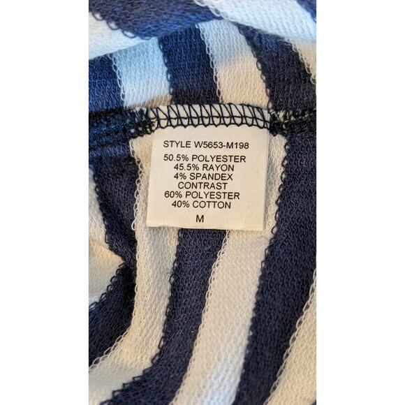 Loveappella Malbec Elbow Patch Blue Striped Knit Top Womens Sz M - Picture 5 of 12